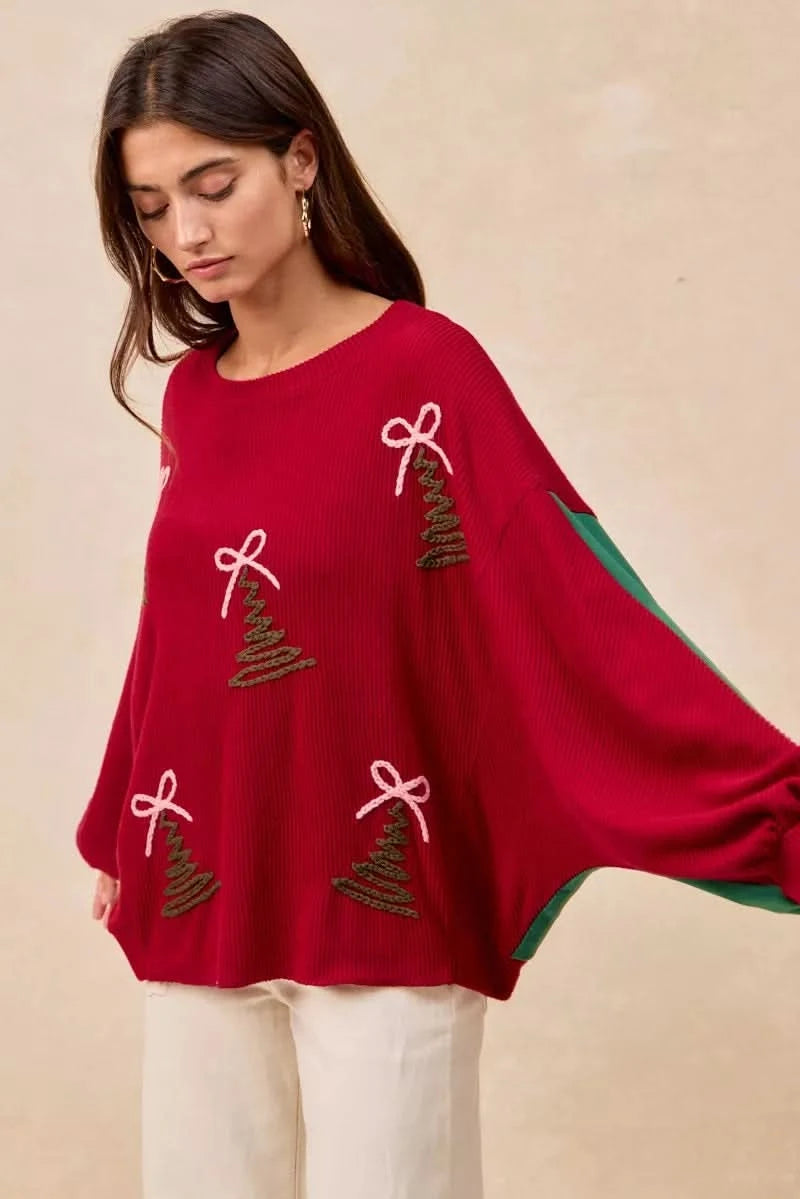 BiBi Christmas Theme Tree Embroidered Sweater in - photo