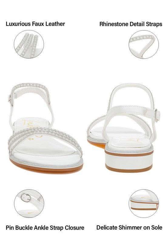 Nobbity Rhinestone Pearl Detail Flat Sandals - SwagglyLife Home & Fashion