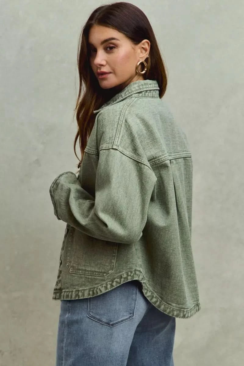 SO ME Vintage Washed Button Twill Shacket in - photo
