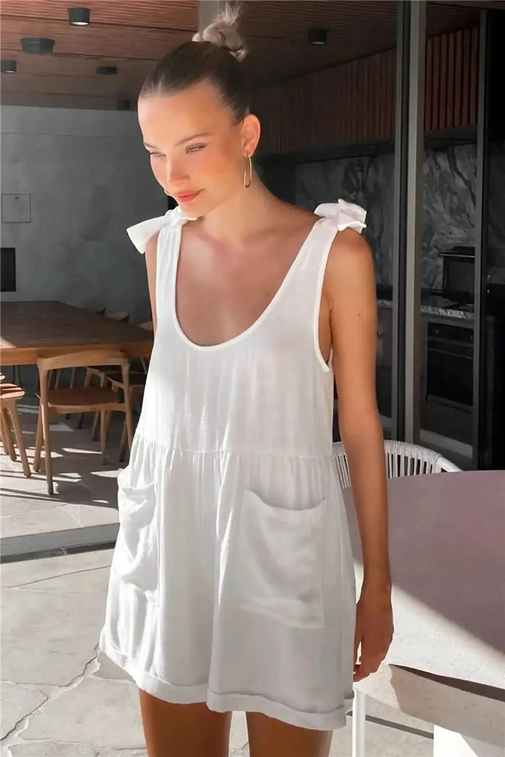 Full Size Scoop Neck Tie Shoulder Romper in - photo