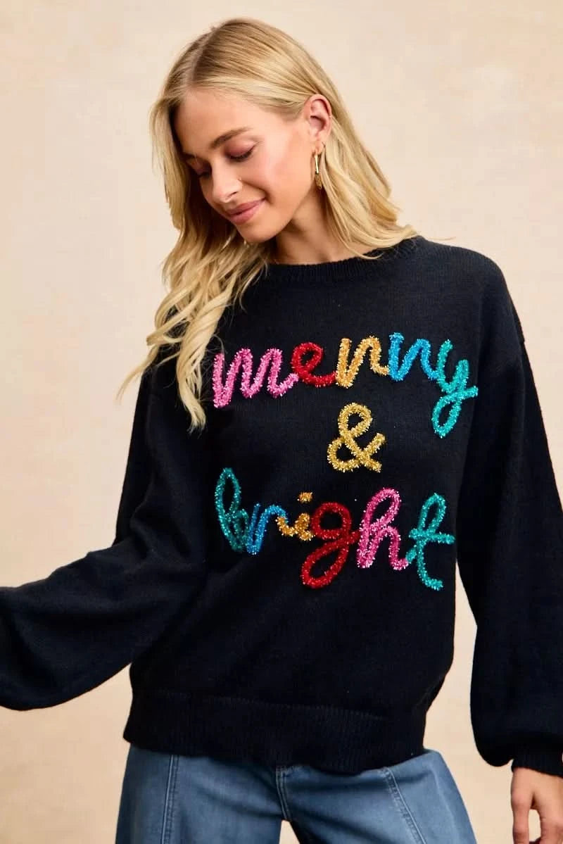 BiBi Tinsel Lettering Christmas Sweater in - photo
