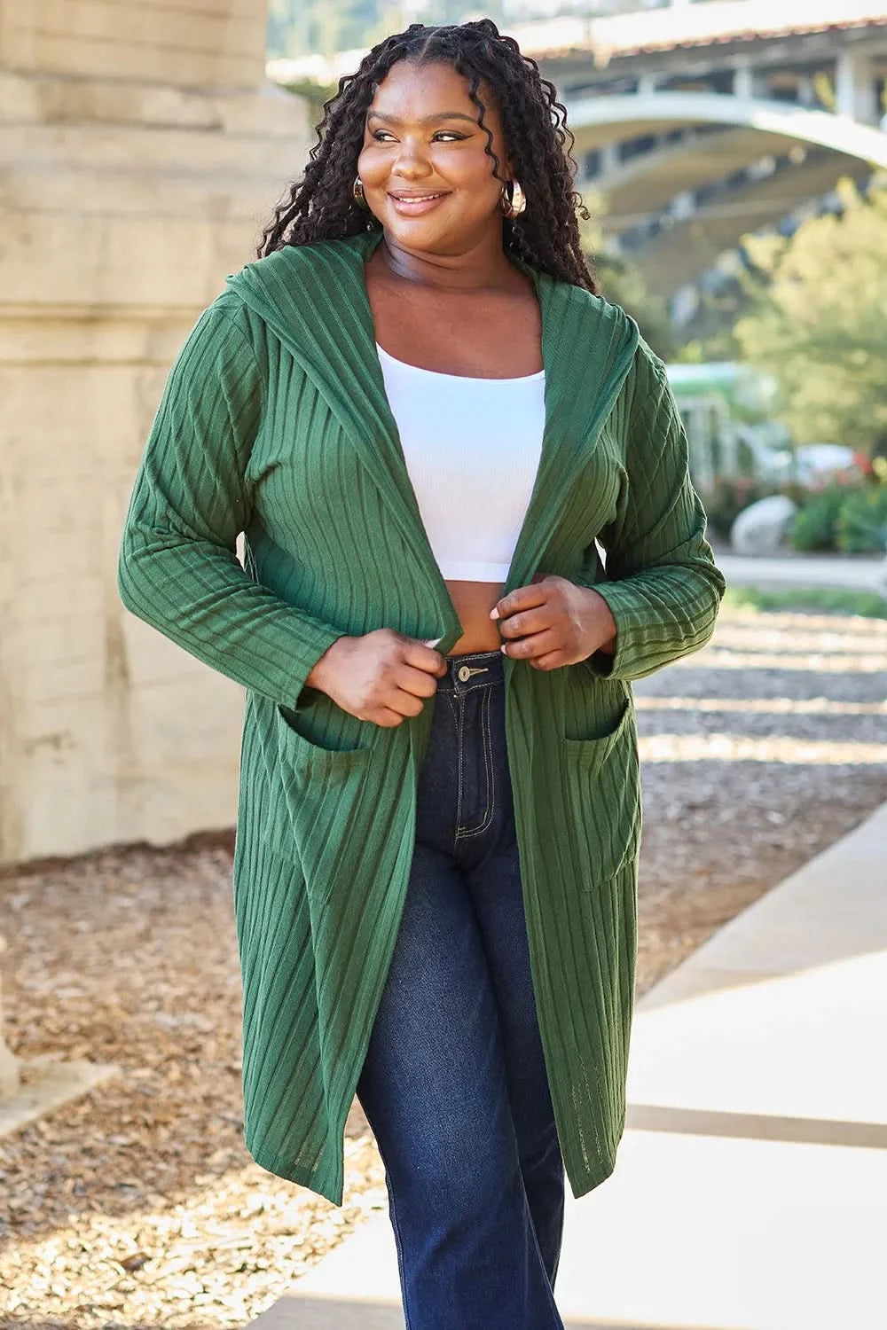Basic Bae Full Size Hooded Sweater Cardigan in - photo