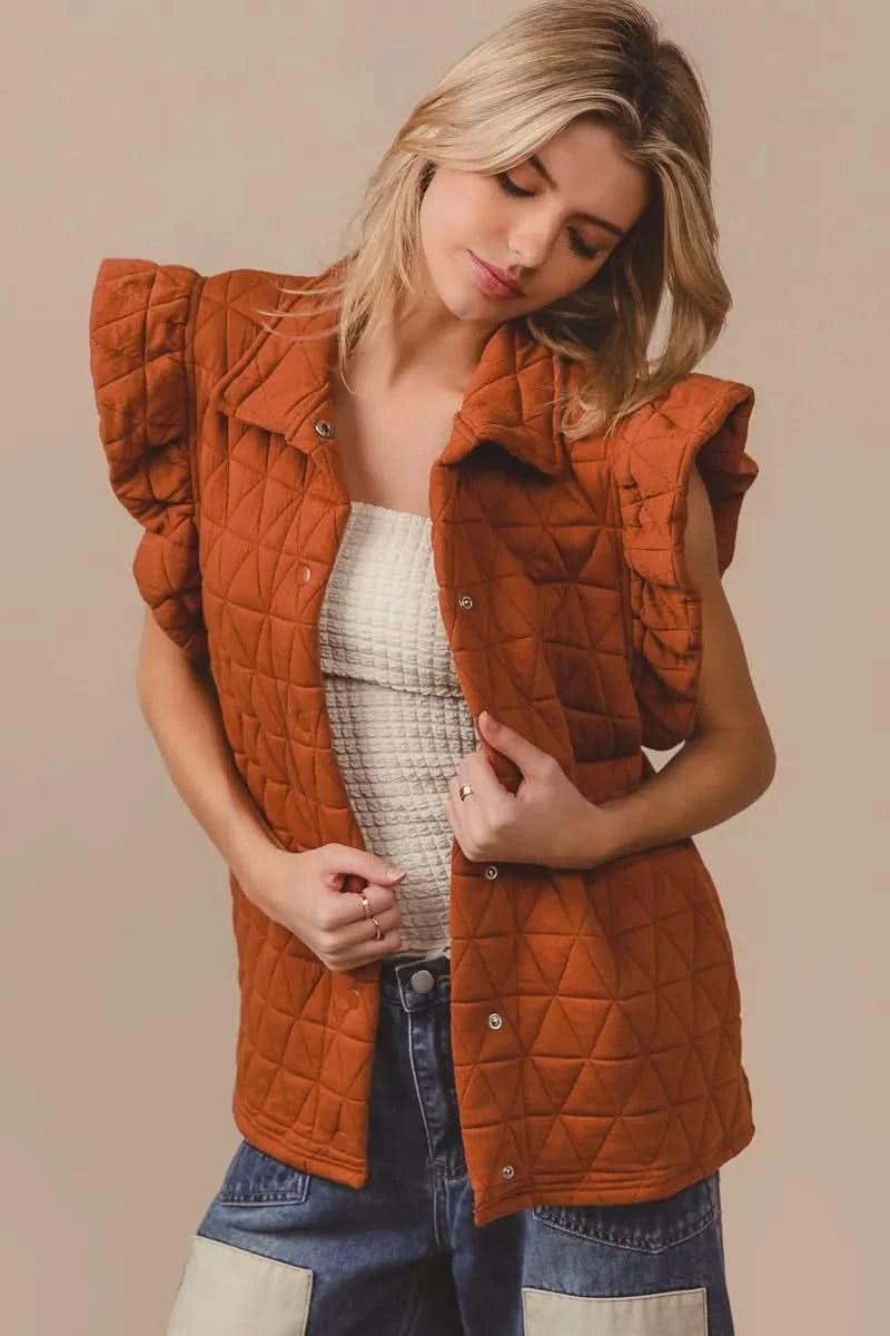BiBi Quilting Knit Ruffle Sleeve Vest - SwagglyLife Home & Fashion