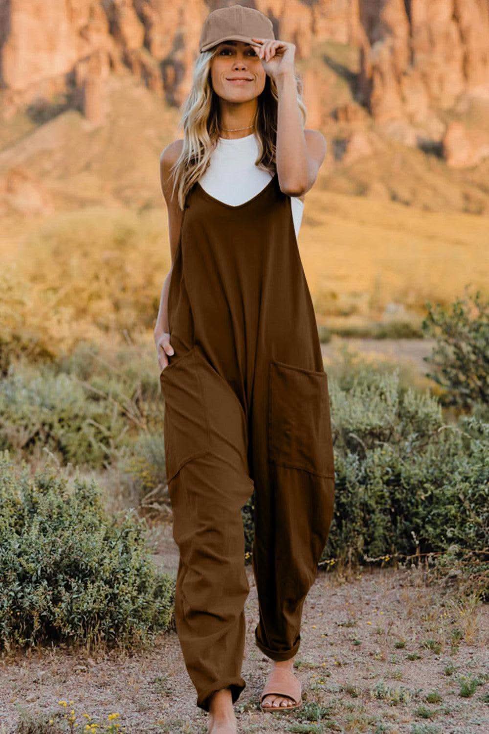 Double Take V-Neck Sleeveless Jumpsuit with Pocket - SwagglyLife Home & Fashion