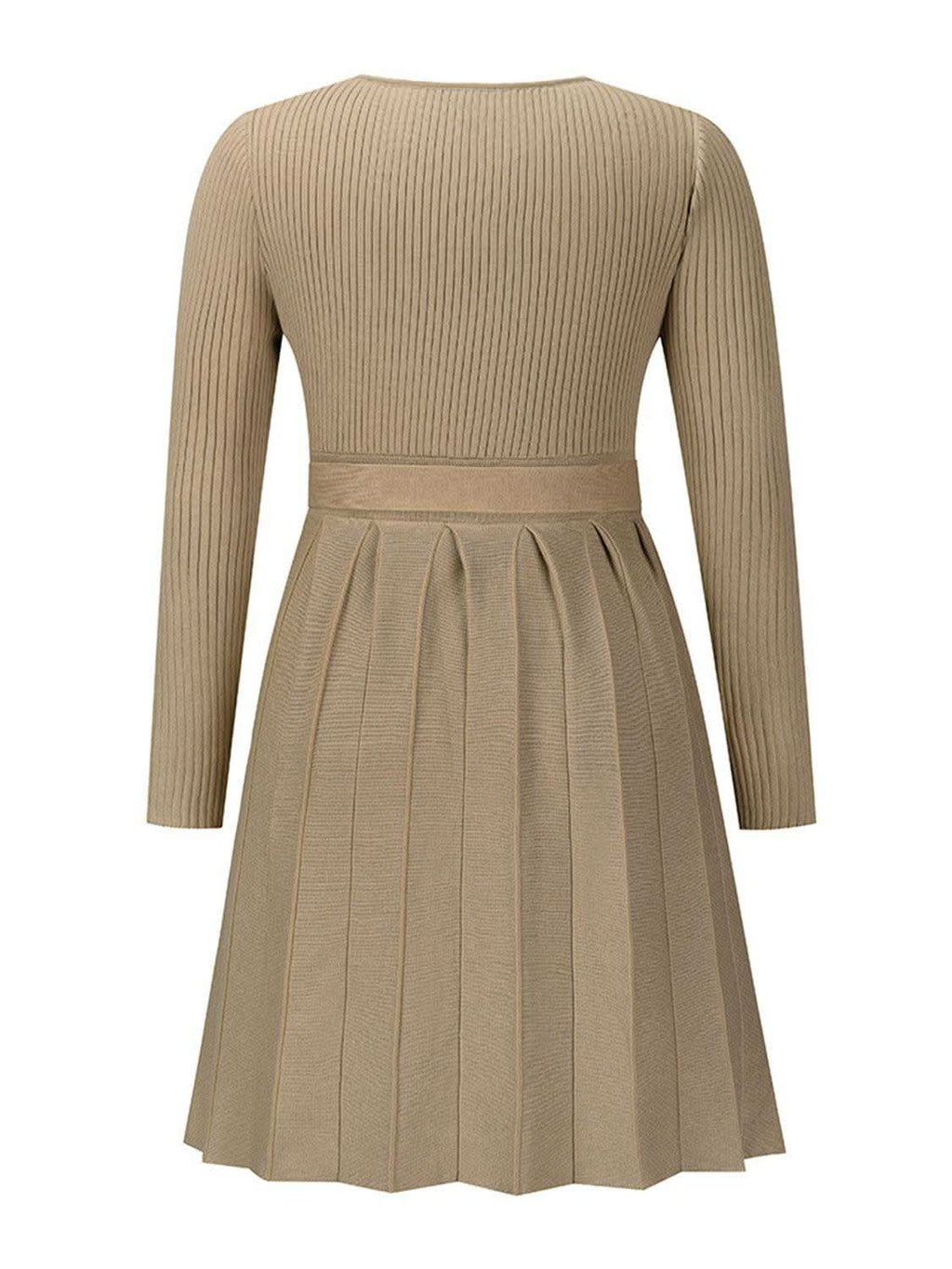 Surplice Neck Tie Front Pleated Sweater Dress in - photo