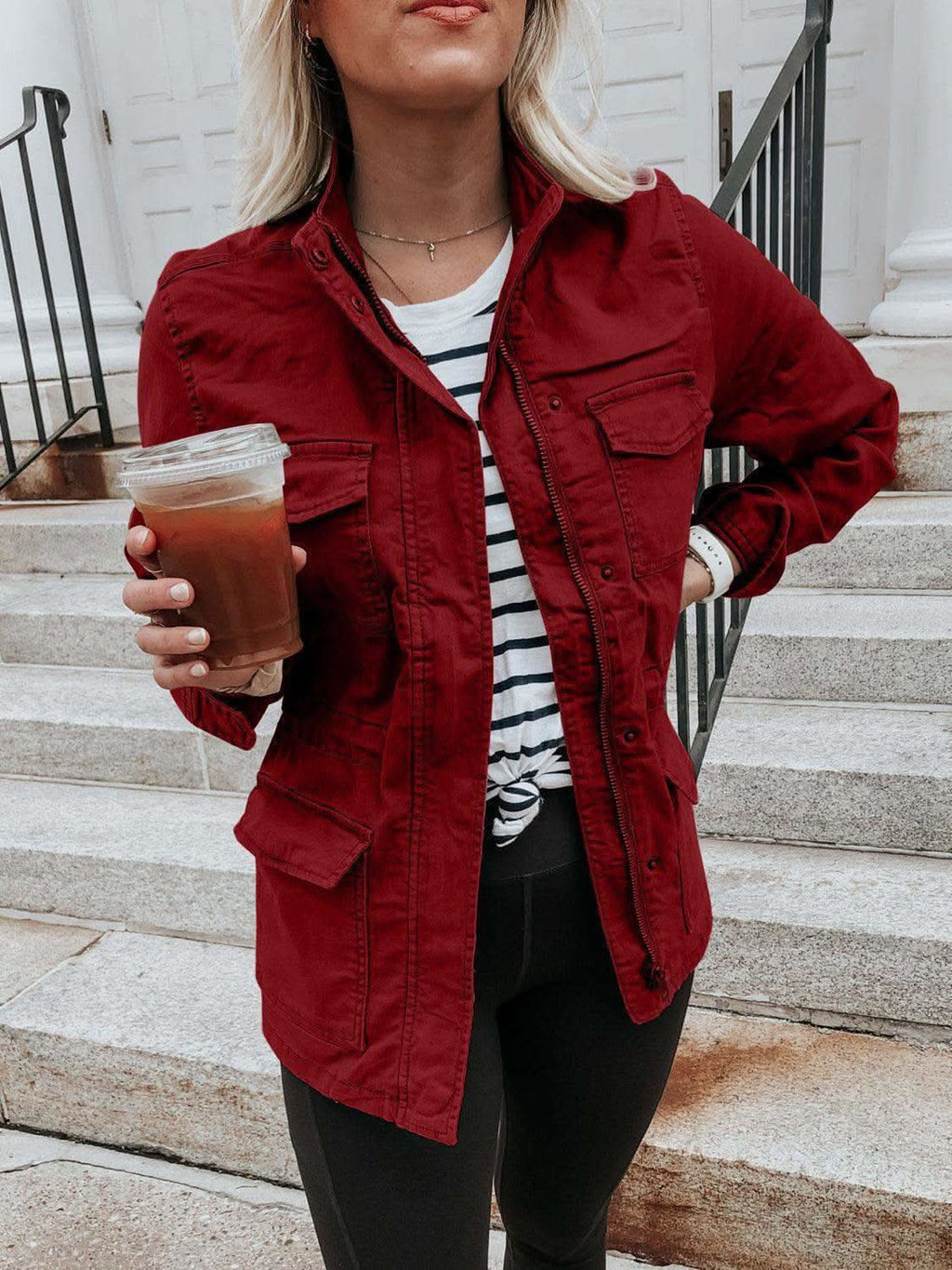 Pocketed Long Sleeve Zip Up Jacket in - Jackets photo