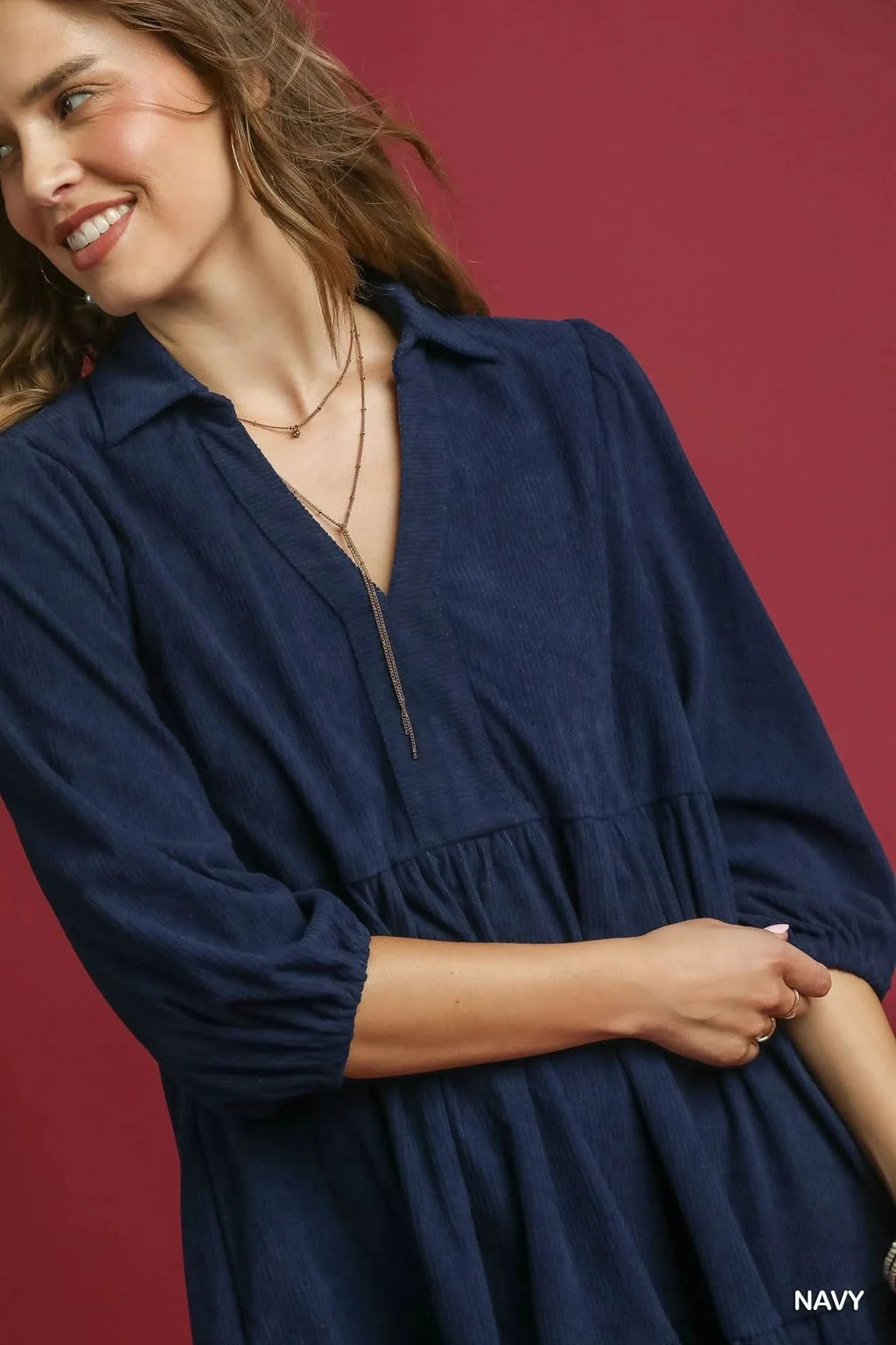 Umgee Tiered Corduroy Mini Dress with Balloon Sleeves in - photo