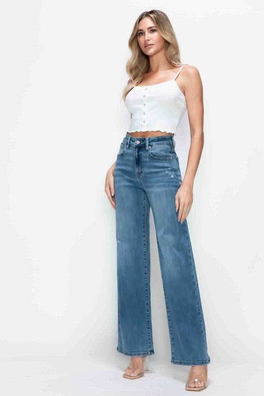 bytos Full Size High Rise Wide Leg Jeans with Pockets in - jeans photo
