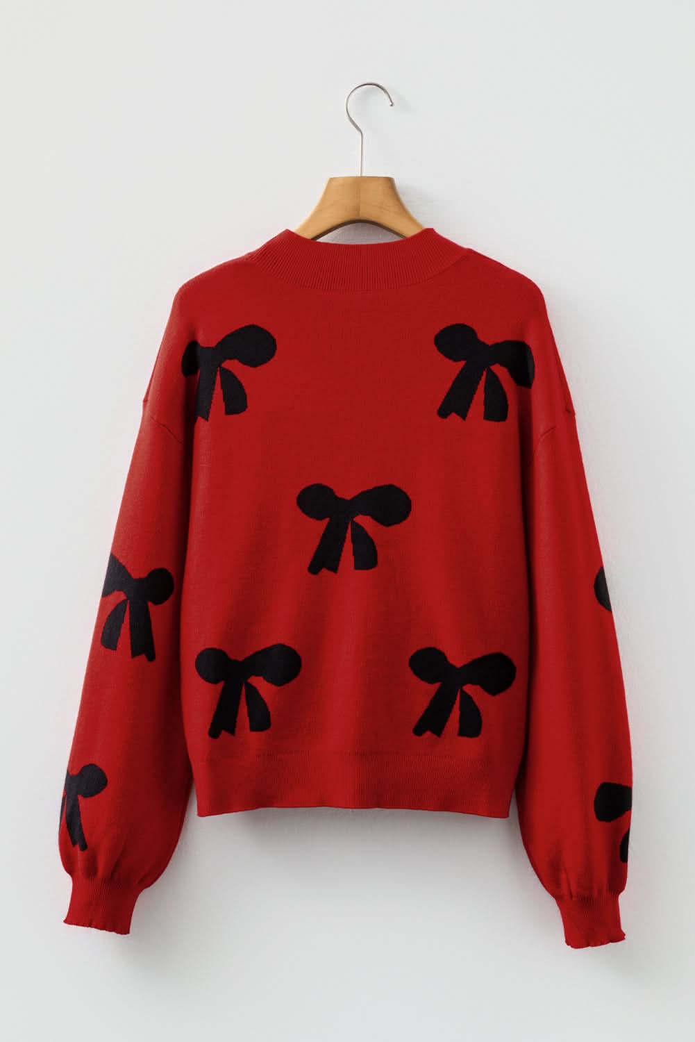 Eleanor Bow Pattern Loose Sweater in Red - Sweaters photo
