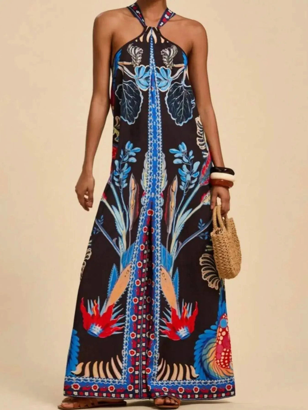 Printed Halter Wide-Leg Jumpsuit - SwagglyLife Home & Fashion