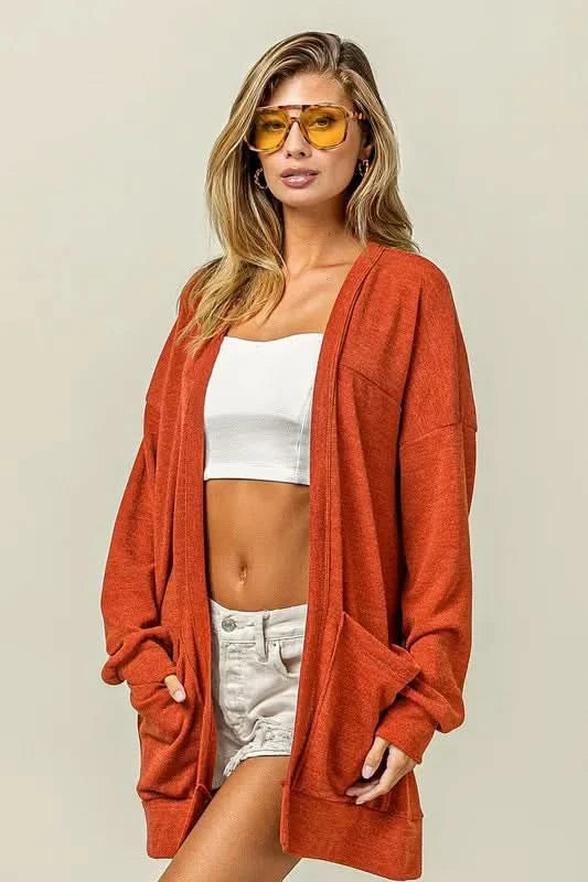 BiBi Open Front Drop Shoulder Cardigan with Pockets in - photo