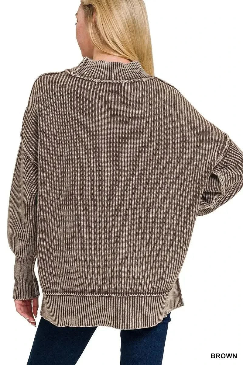 Zenana Washed Side Slit Oversized Sweater - SwagglyLife Home & Fashion Zenana Washed Side Slit Oversized Sweater - SwagglyLife Home & Fashion