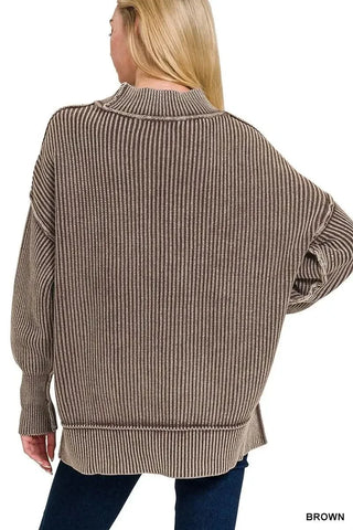 Zenana Washed Side Slit Oversized Sweater - SwagglyLife Home & Fashion Zenana Washed Side Slit Oversized Sweater - SwagglyLife Home & Fashion