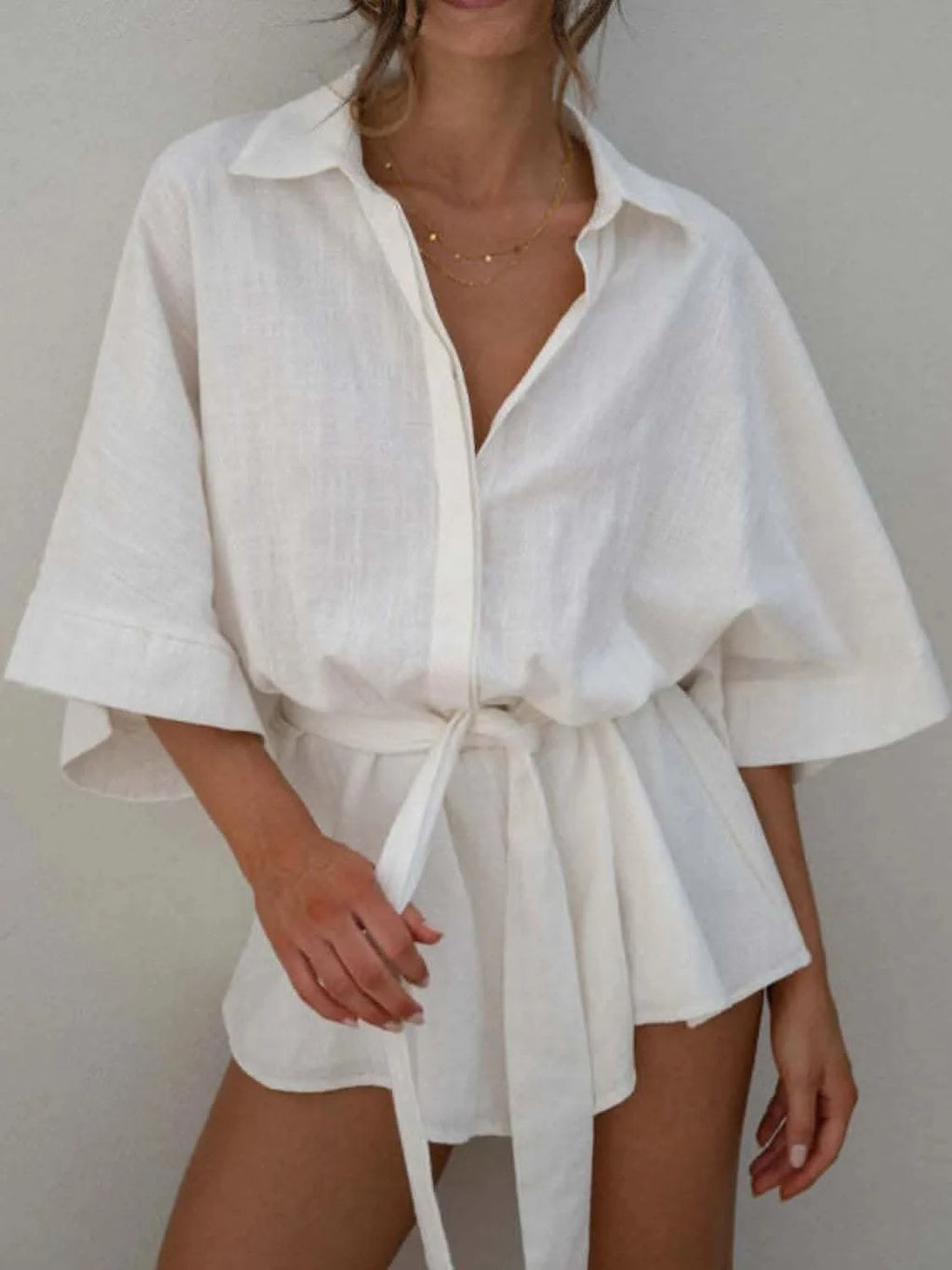 Collared Neck Half Sleeve Romper - SwagglyLife Home & Fashion
