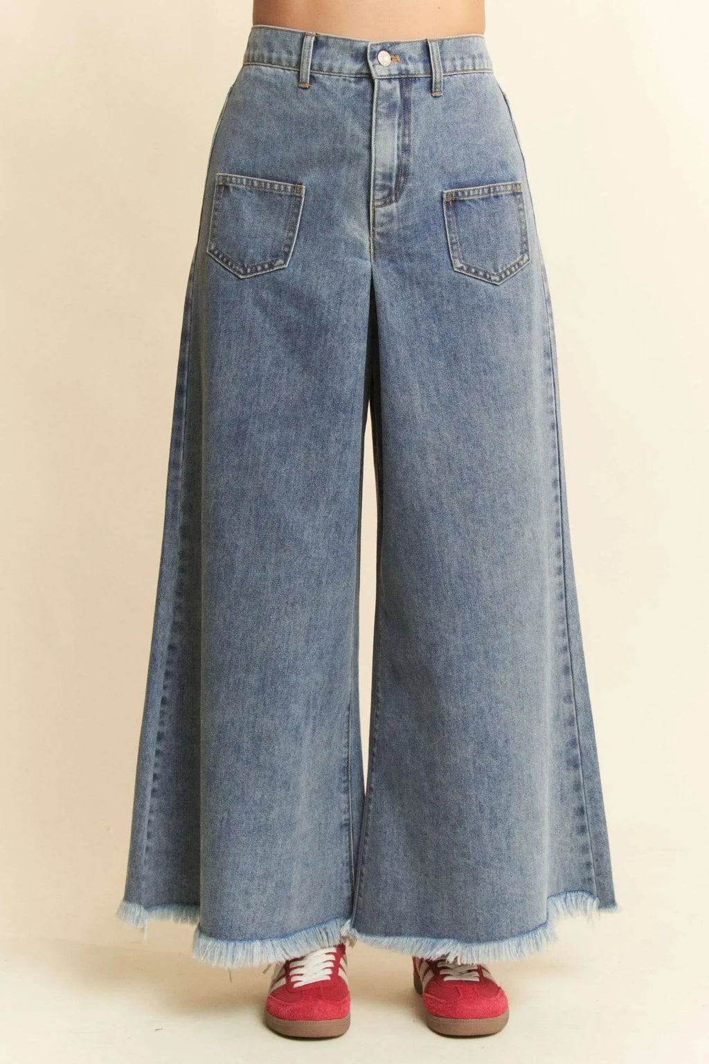 Davi & Dani Patch Pocket Wide Leg Culotte Jeans in - photo