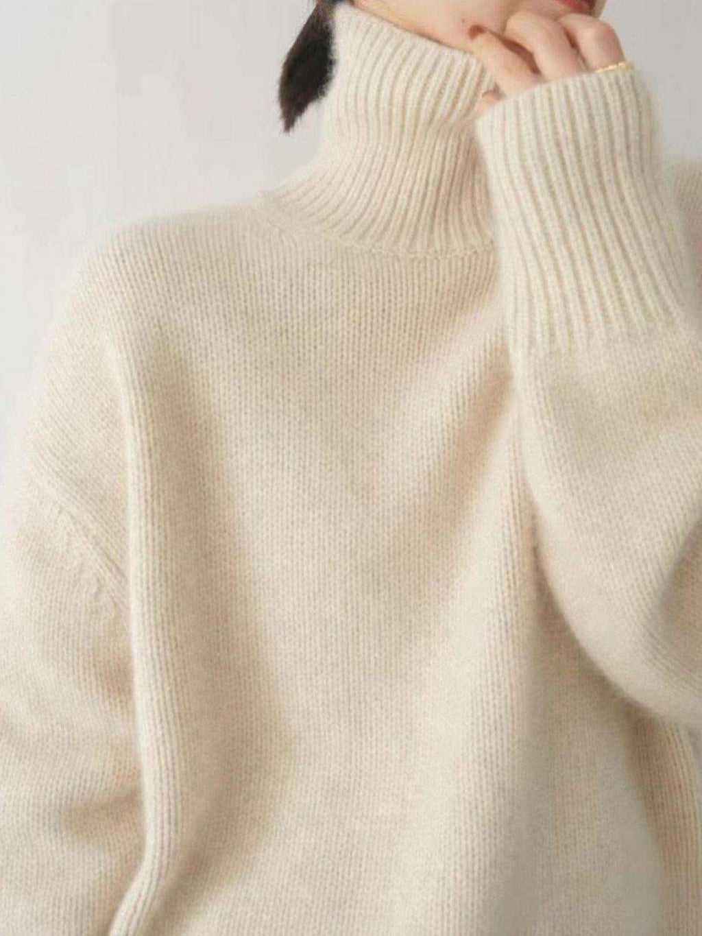 Turtleneck Dropped Shoulder Long Sleeve Sweater in - Sweaters photo