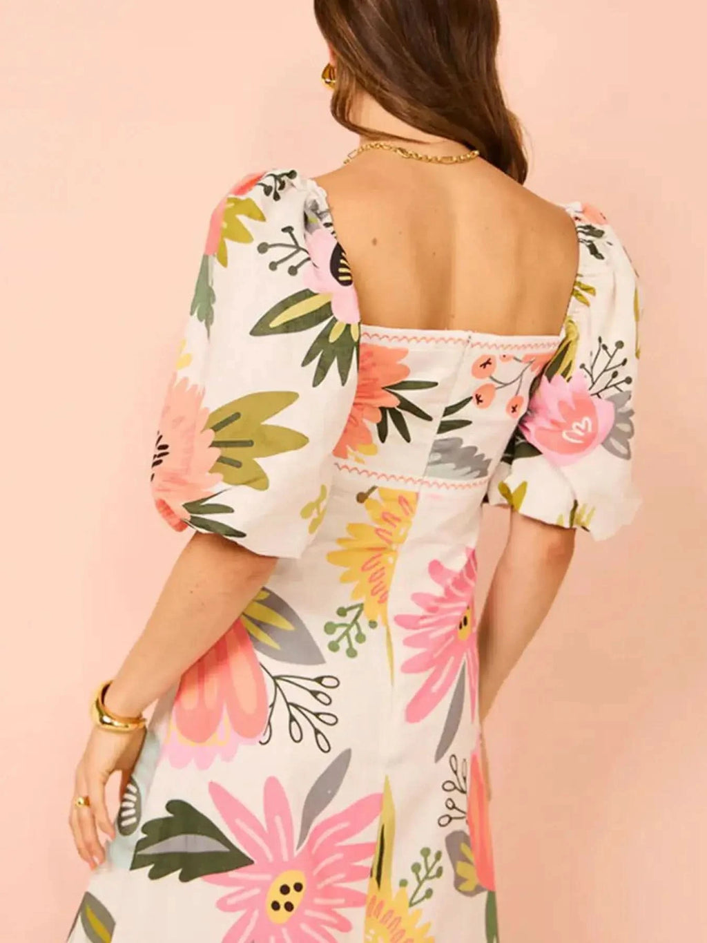 Floral Square Neck Puff Sleeve Maxi Dress with Ruffle Hem in - photo