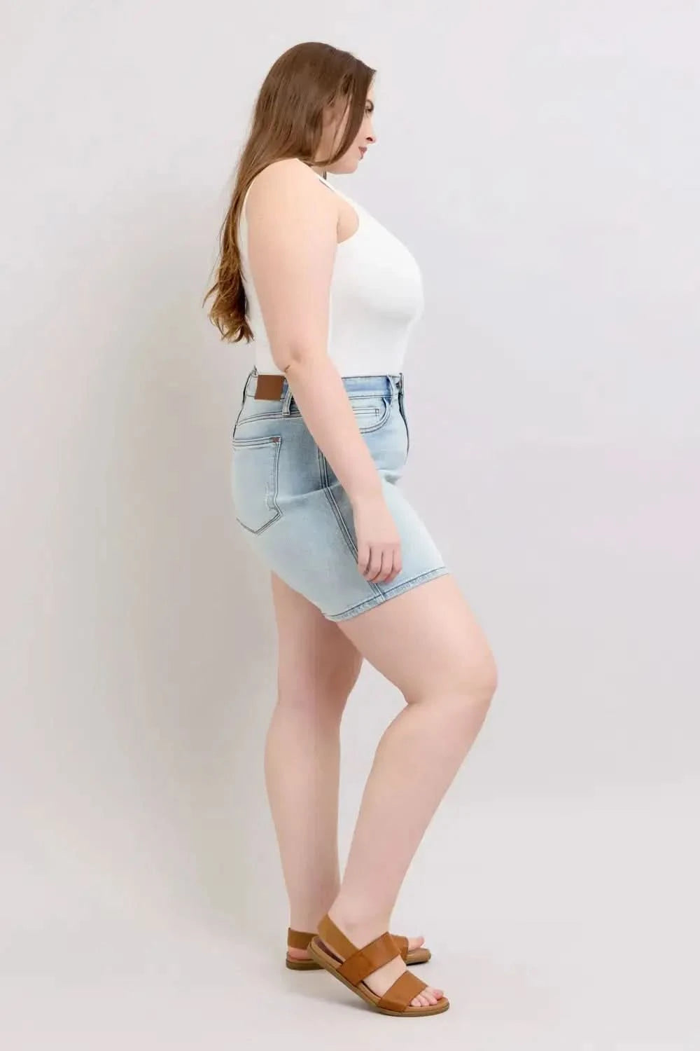 Judy Blue Full Size 2 Button Denim Shorts with Pockets Plus Size in - photo