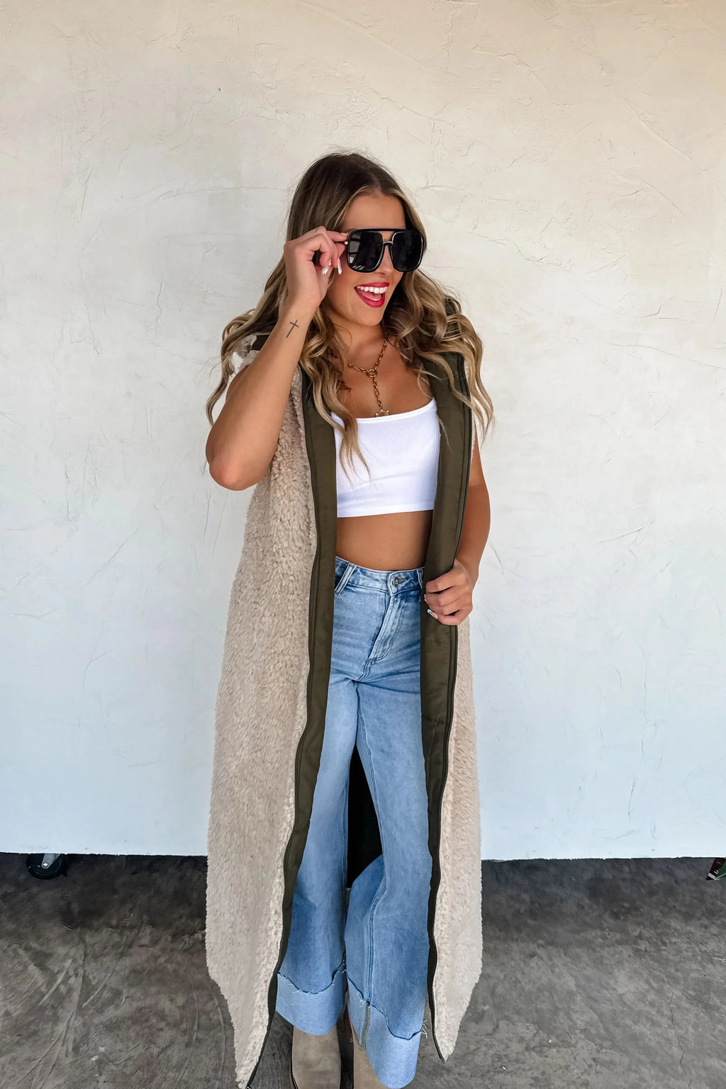 PREORDER: Reversible Sherpa Puffer Vest in - Womens photo