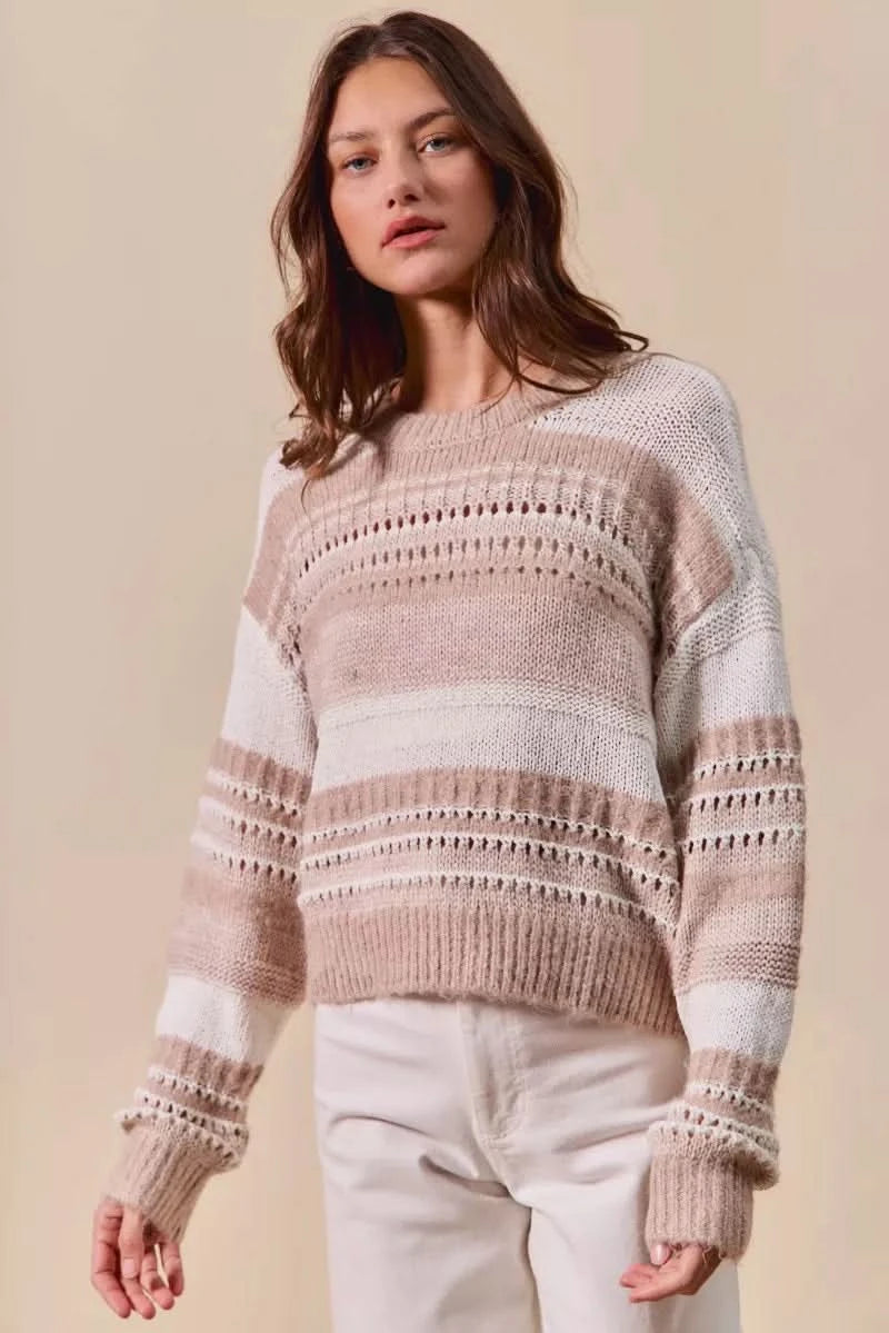 SO ME Variegated Stripe Textured Loose Fit Sweater in - photo