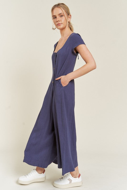 Linen Button Down Jumpuit - SwagglyLife Home & Fashion