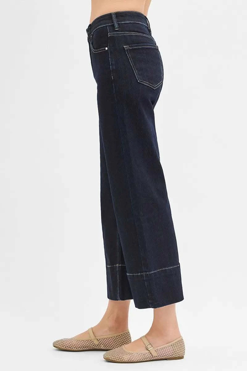 RISEN Tummy Control High Rise Crop Wide Seam Detailed Jeans in - photo