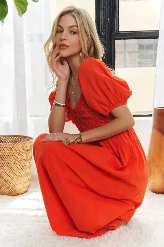 ADORA Popcorn Smocked Puff Sleeve Dress - SwagglyLife Home & Fashion