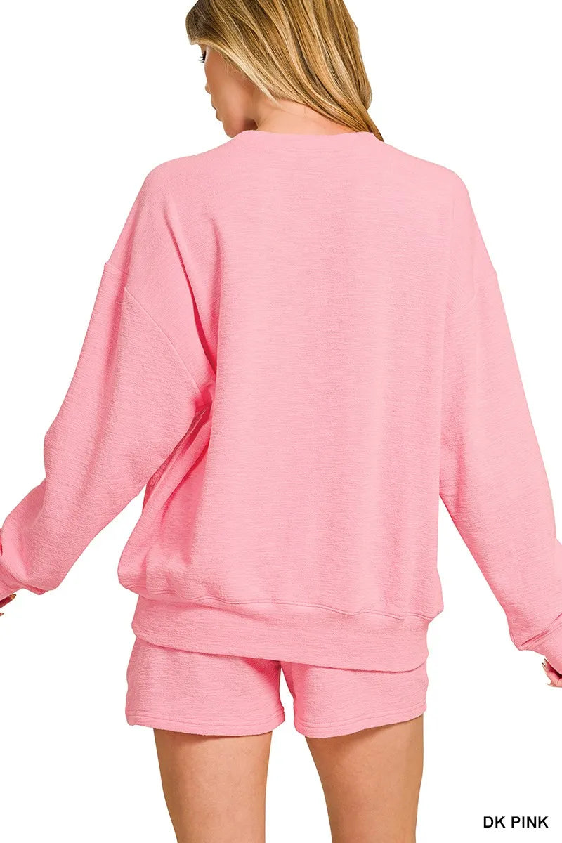 Zenana Slub Long Sleeve Top and Shorts Set in - photo