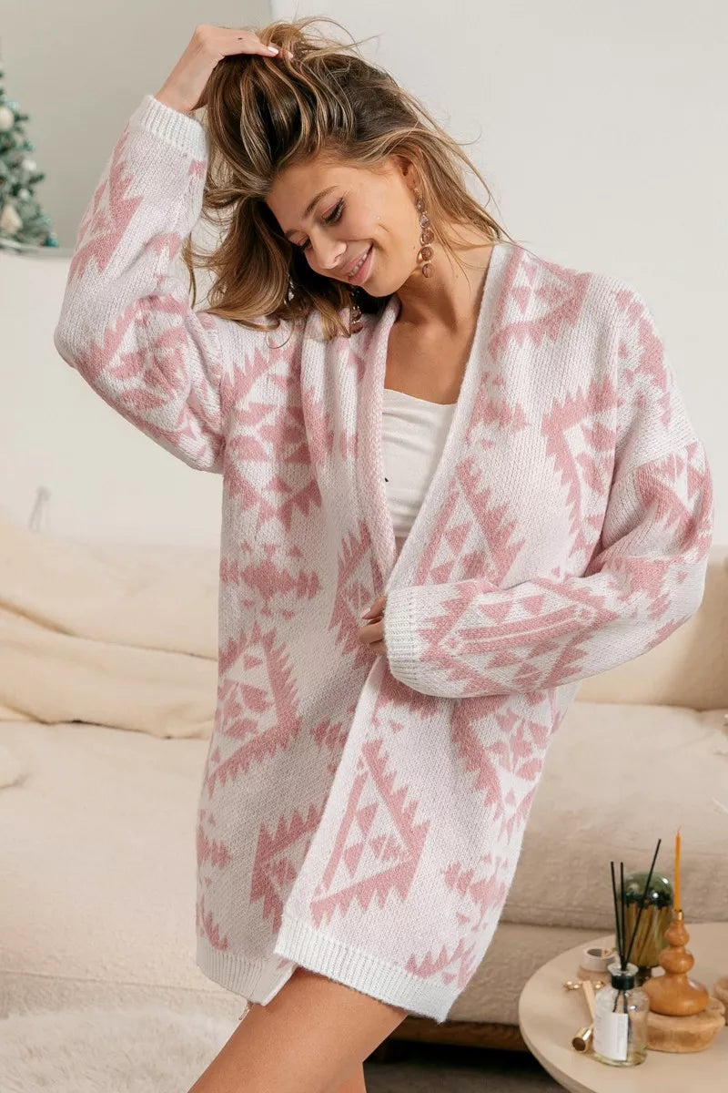 BiBi Aztec Pattern Open Front Cardigan - SwagglyLife Home & Fashion