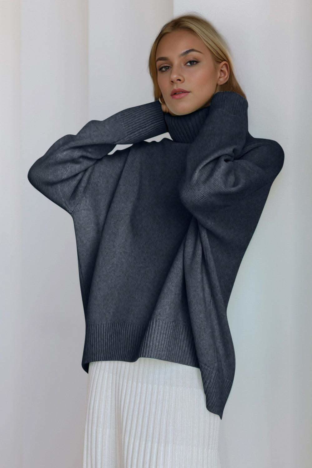 Basic Bae Turtleneck Dropped Shoulder Long Sleeve Sweater in - sweater photo