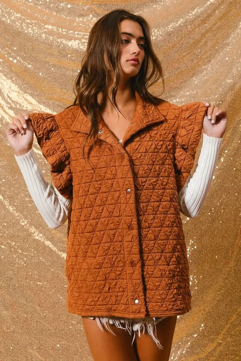 BiBi Quilting Knit Ruffle Sleeve Vest - SwagglyLife Home & Fashion