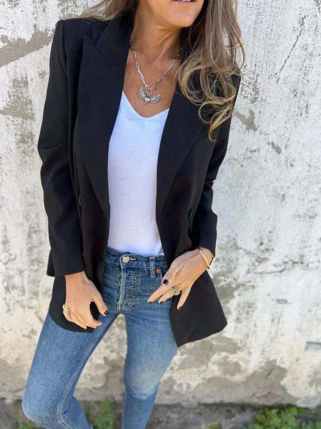 Full Size Collared Neck Long Sleeve Blazer in - Coats & Jackets photo