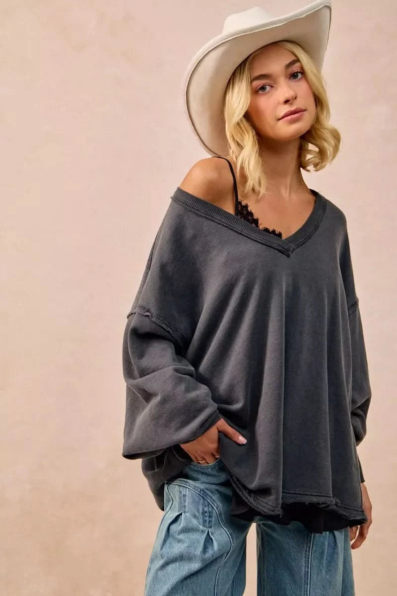 BiBi Mineral Washed French Terry Oversized Sweatshirt in - photo