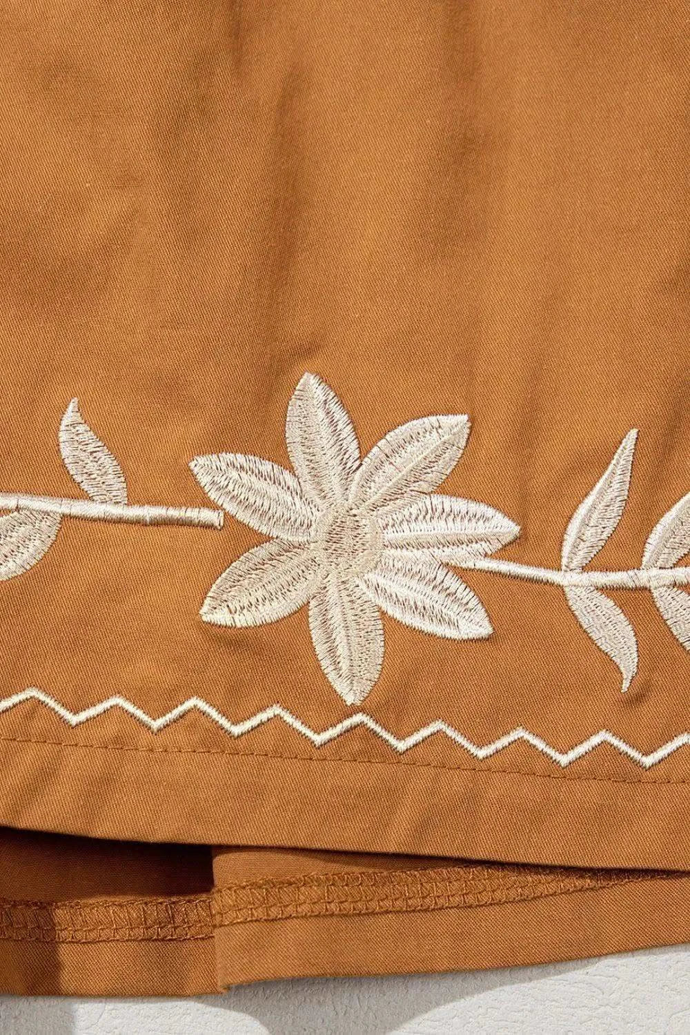 Embroidered Boho Tasseled Drawstring Elastic Waist Casual Shorts - SwagglyLife Home & Fashion