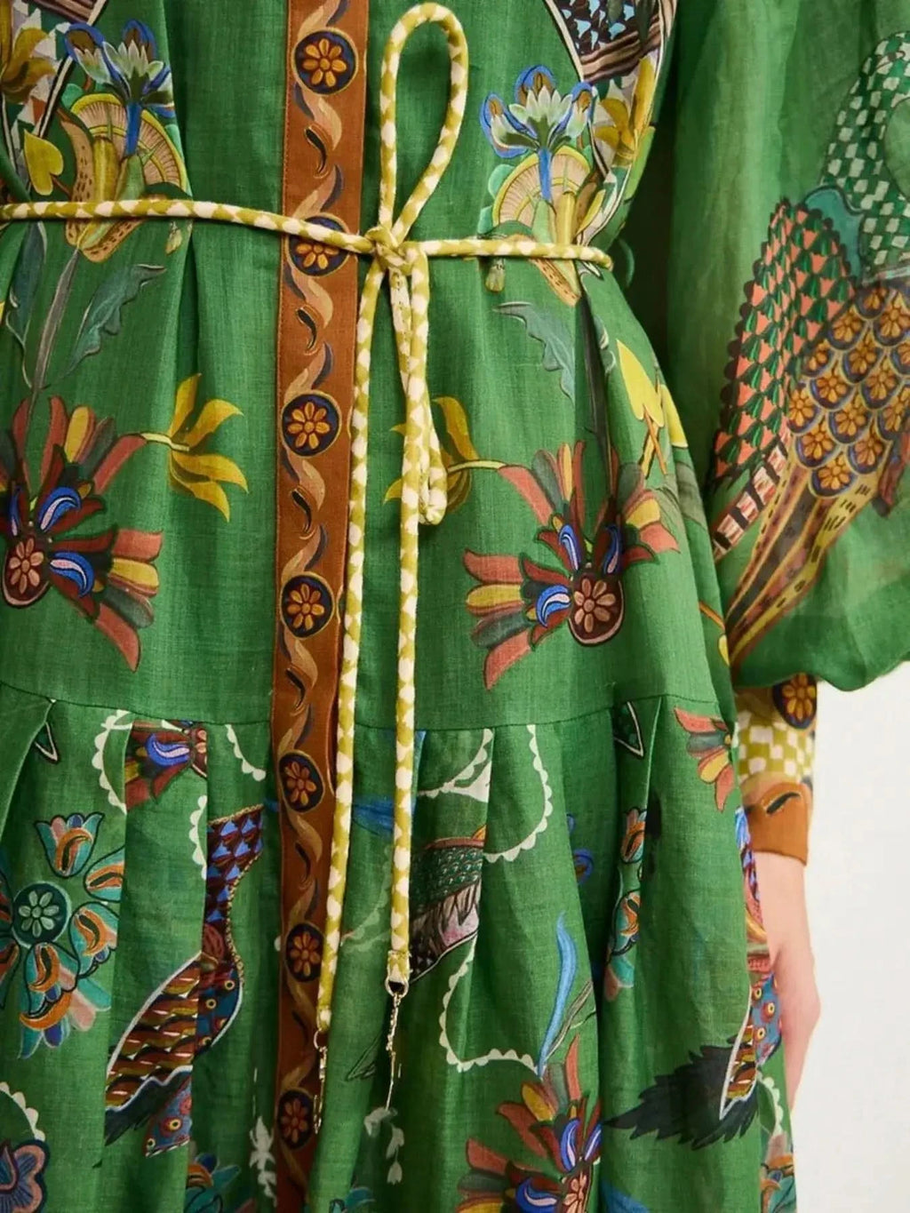 Printed Lantern Sleeve Maxi Shirt Dress in - photo