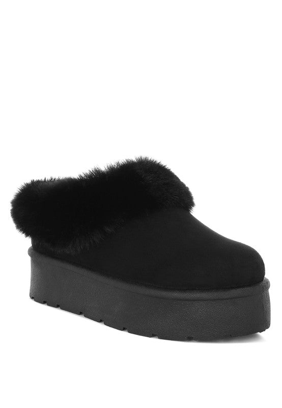 Aniso Faux Fur Slip On Snow Boots in Black - photo