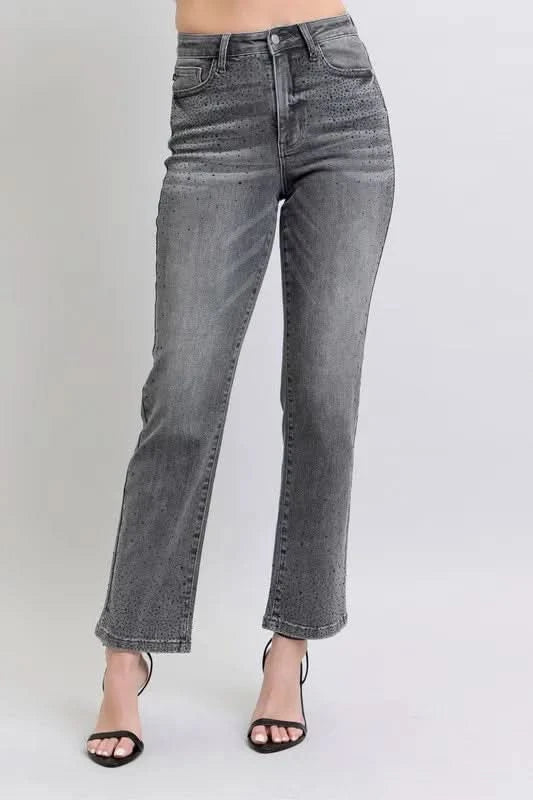 Judy Blue Full Size High Waist Rhinestone Straight Jeans Plus Size in - photo