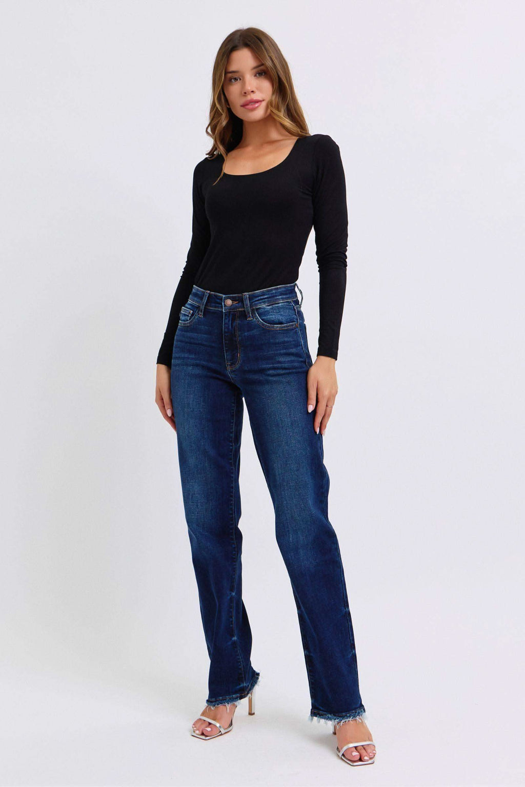 Judy Blue Full Size Raw Hem Straight Leg Jeans in - Jeans photo