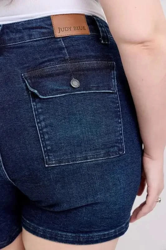 Judy Blue Plus Size High Waist Back Flap Pocket Denim Shorts - SwagglyLife Home & Fashion