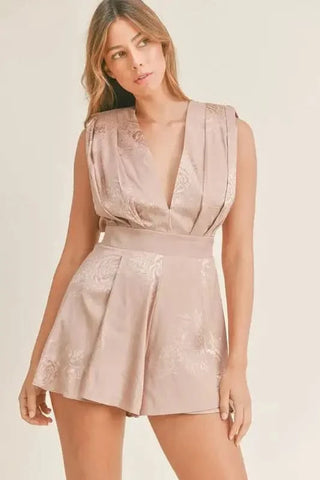 MABLE Draped Romper with Pleated Shoulder Pad Detail - SwagglyLife Home & Fashion MABLE Draped Romper with Pleated Shoulder Pad Detail - SwagglyLife Home & Fashion