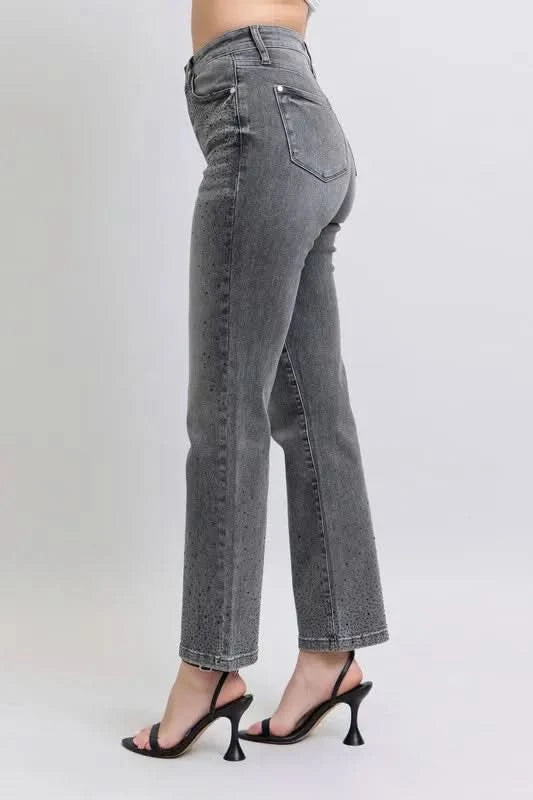 Judy Blue Full Size High Waist Rhinestone Straight Jeans Plus Size in - photo
