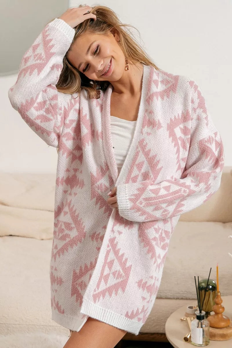 BiBi Aztec Pattern Open Front Cardigan - SwagglyLife Home & Fashion