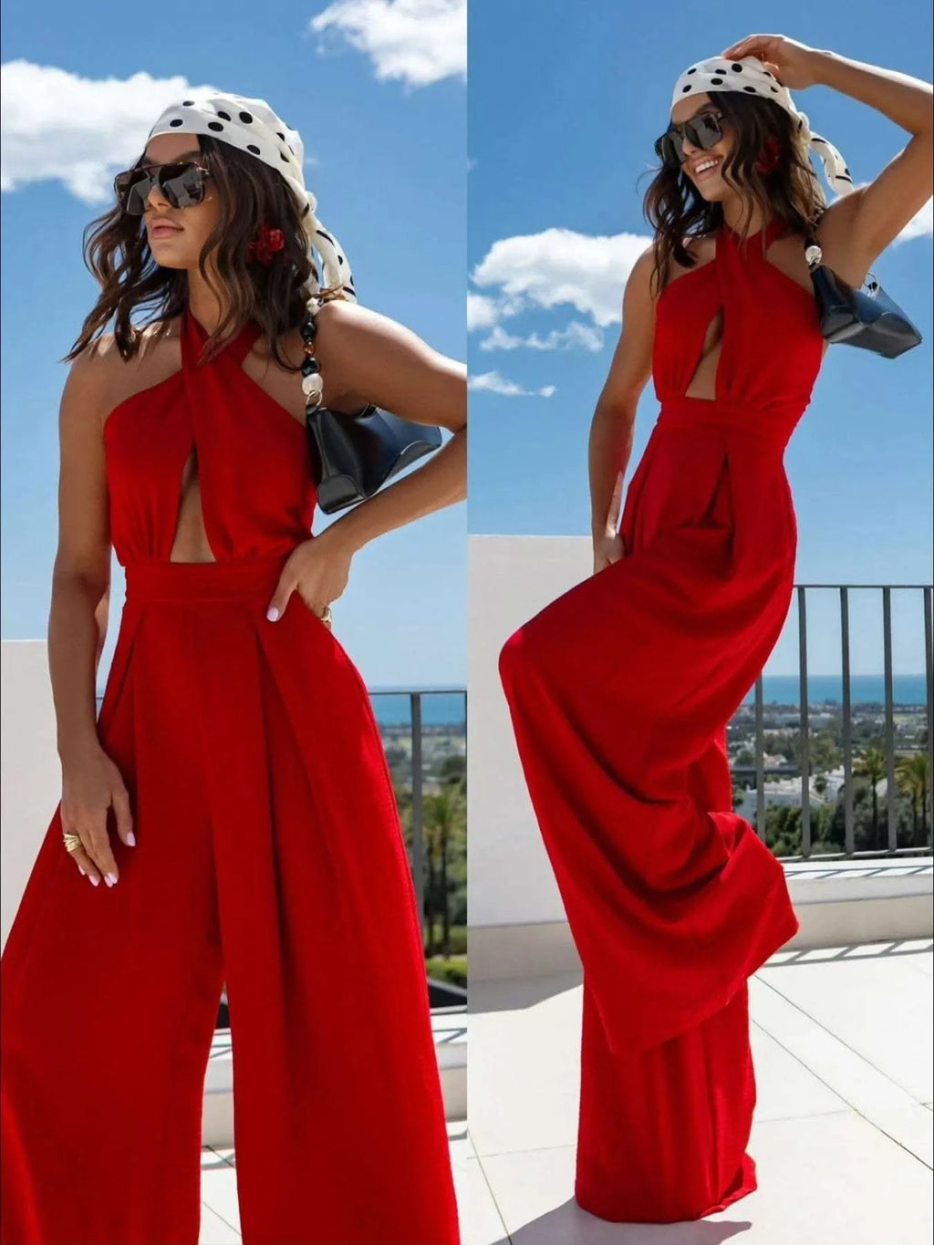 Wide Leg Cutout Halter Neck Jumpsuit - SwagglyLife Home & Fashion