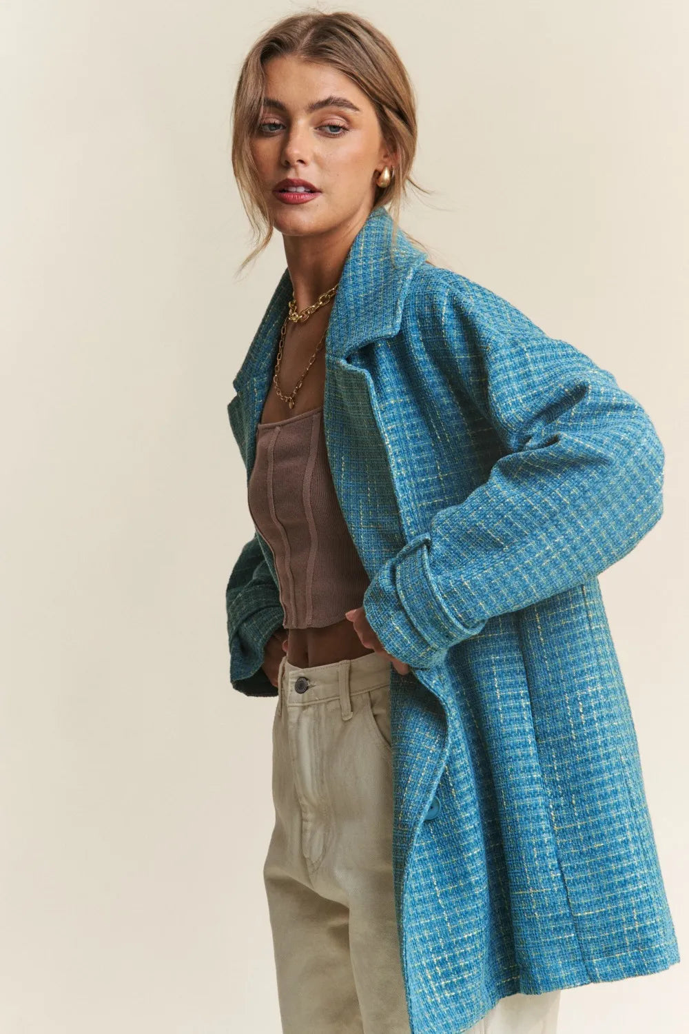 J.NNA Tweed Double-Breasted Long Sleeve Coat in - photo