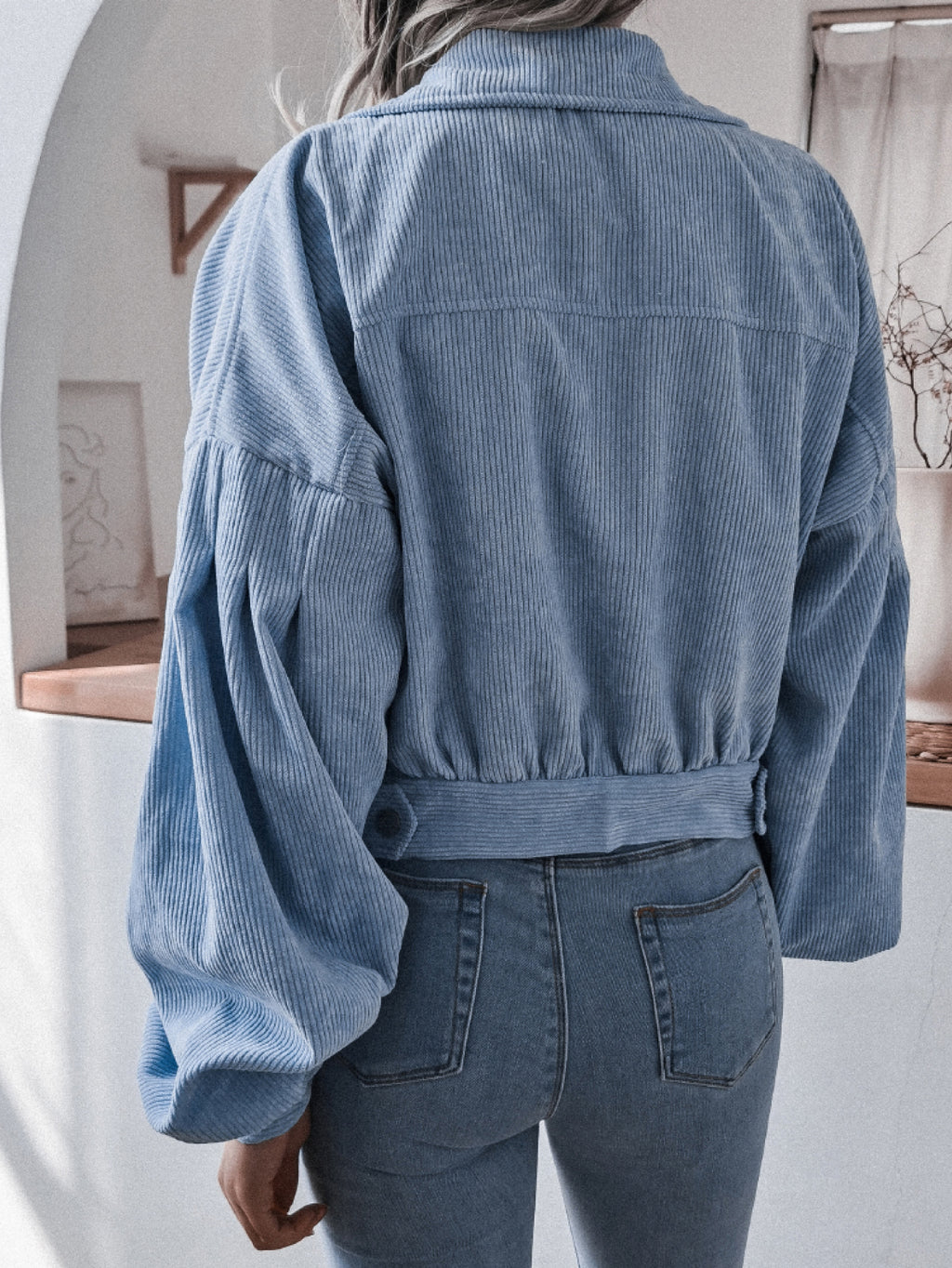 Lantern Sleeve Cropped Corduroy Jacket in - photo