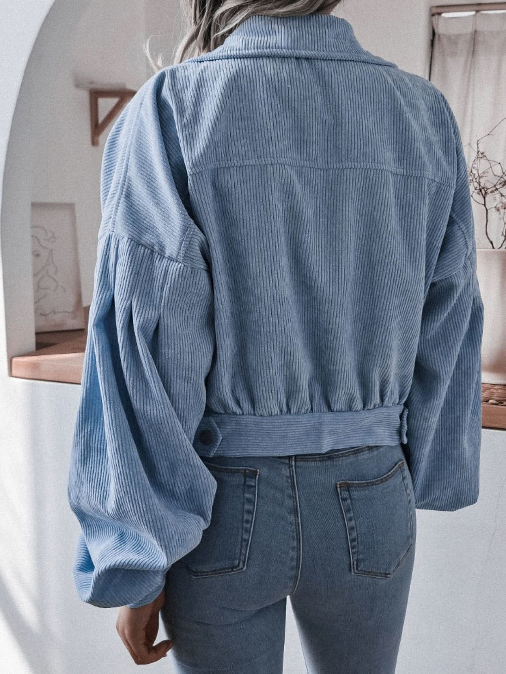 Lantern Sleeve Cropped Corduroy Jacket in - photo