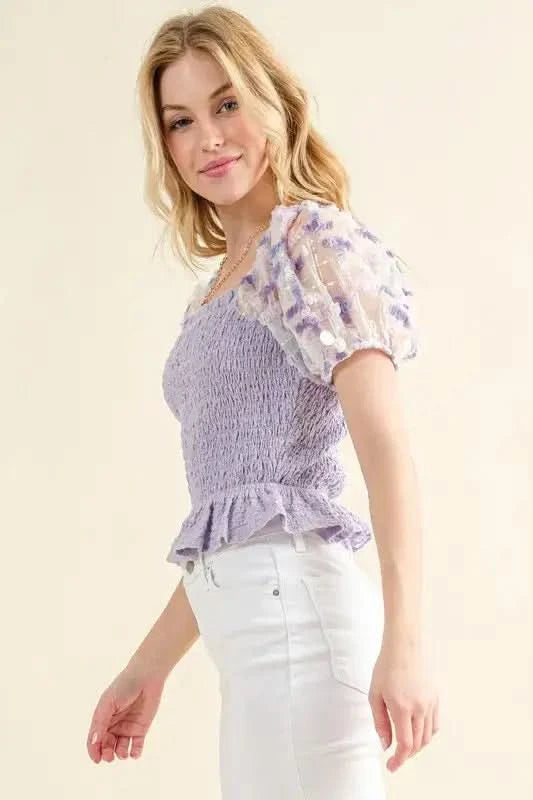 And The Why Embellishment Sleeve Smocked Top - SwagglyLife Home & Fashion