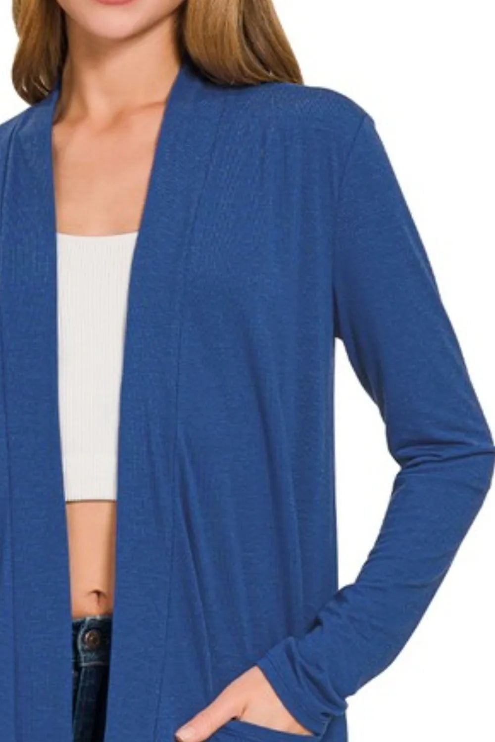 Zenana Slouchy Lightweight Open Front Pocket Cardigan in - photo