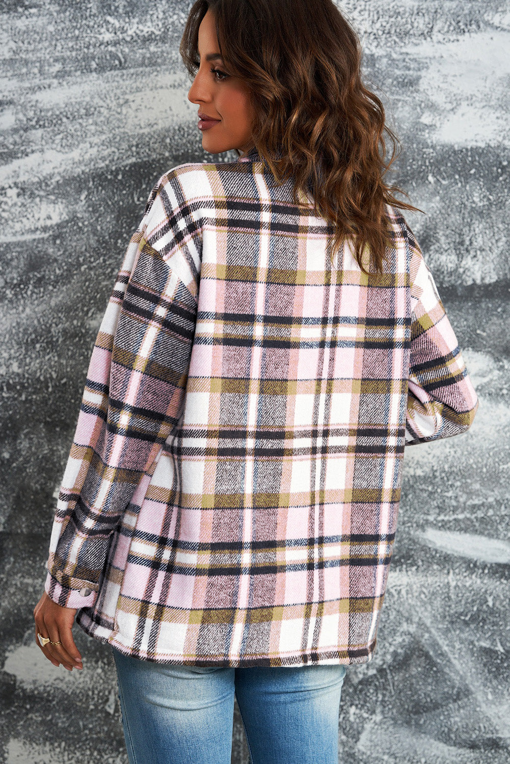 Plaid Button Front Shirt Jacket with Breast Pockets in - photo