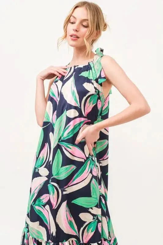 And The Why Botanical Printed Halterneck Tiered Maxi Dress in - photo
